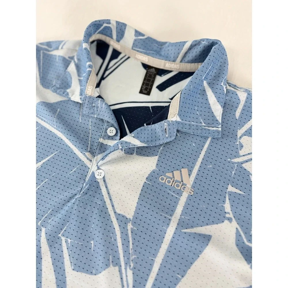 Adidas Golf Palm Leaf Mesh Polo Shirt Mens Small ADVR0842 Blue Lightweight Cool